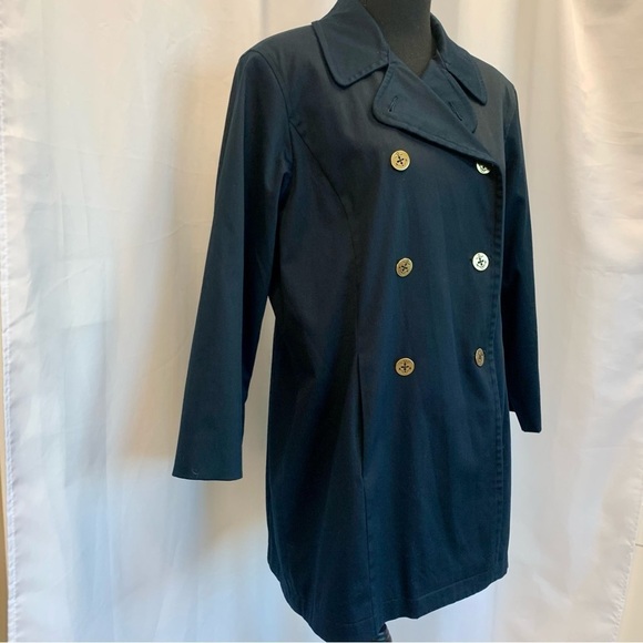 LIZ Claiborne navy blue nautical trenchcoat Sz M - Picture 3 of 10